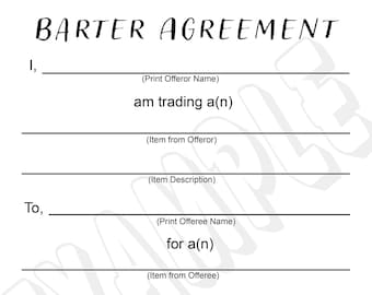 Acuerdo de trueque- Contrato comercial - Formulario en blanco simple - Imprimible - PDF- JPEG -8.5 x11