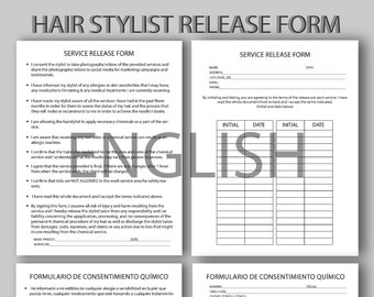 Formulario de autorización de estilista en INGLÉS y ESPAÑOL - Imprimible - PDF