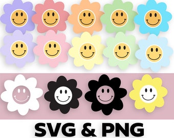 Paquete SVG PNG de cara sonriente de flor feliz