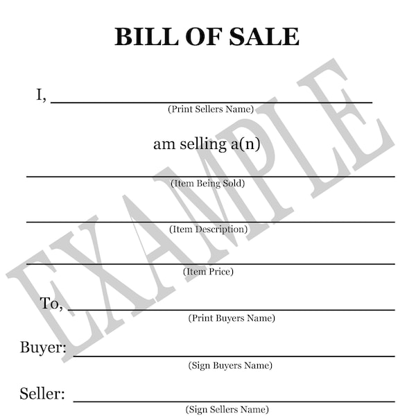 Bill of Sale Form- Printable- Contract- Plain- 8.5 x 11 - PDF and JPG