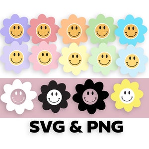 Happy Smiley Flower Face SVG PNG Pack