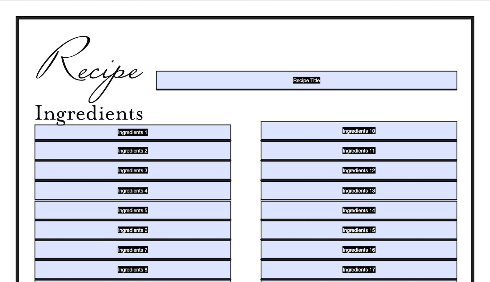 Blank Recipe Template - Printable AND Fillable ( on Adobe Reader's Free ...