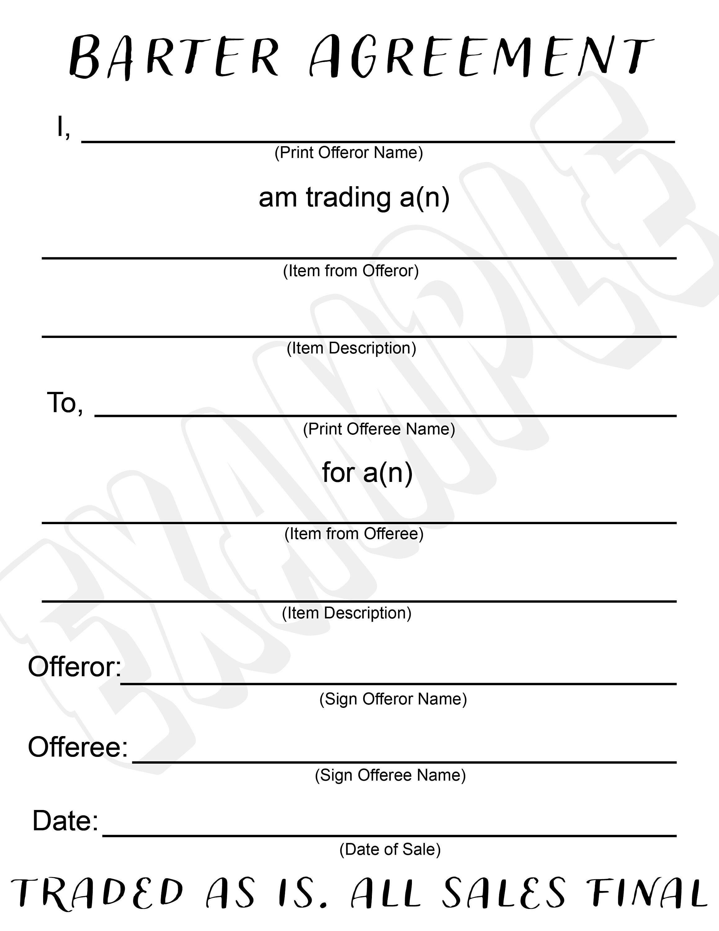 Barter Agreement Trading Contract Plain Blank Form Printable PDF JPEG 8 Barter Agreement Trading Contract Plain Blank Form Printable PDF JPEG 8