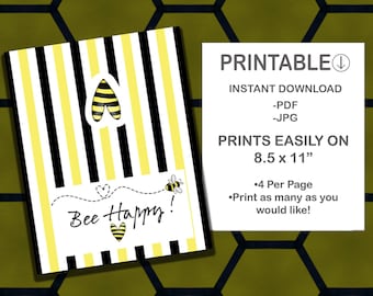 Bee Happy Snack/Treat Bag Topper JPEG PDF Descarga instantánea- Imprimible