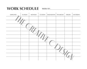 Horario de trabajo de los empleados - Imprimir - 12 personas - Imprimible - Descargar - PDF 8.5 x 11 Horizontal