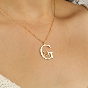 Collar con inicial grande, colgante de dos letras en plata de ley, regalo para pareja, joyería con letras personalizadas, regalo para ella, collar con letras grandes