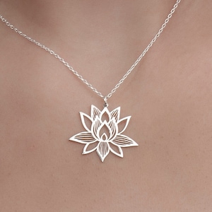 Collar de flor de loto, collar de loto sagrado, colgante de loto, collar de flor de loto de plata, joyería para mujer, colgante de loto de plata de ley imagen 1