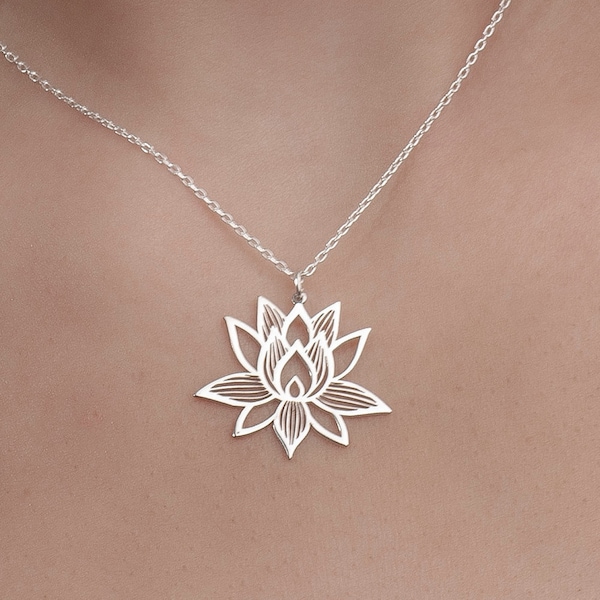 Lotus Blume Halskette, Heilige Lotus Halskette, Lotus Anhänger, Silber Lotus Blume Halskette, Schmuck für Frauen, Lotus Anhänger Sterling Silber