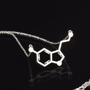 Serotonin Necklace, Serotonin Molecule Jewelry in Sterling Silver, Happiness Necklace, Science Jewelry, Gift for Her/Him,  Chemistry Pendant