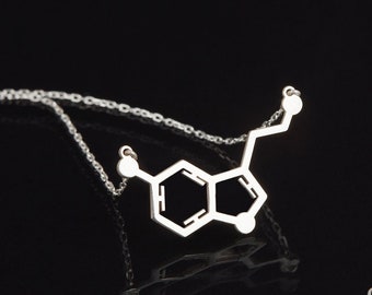Serotonin Necklace, Serotonin Molecule Jewelry in Sterling Silver, Happiness Necklace, Science Jewelry, Gift for Her/Him,  Chemistry Pendant