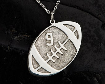 Personalized Silver Football Necklace, Number Pendant, American Football