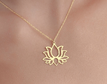 Sterling Silver Lotus Flower Necklace, Sacred Symbol Pendant