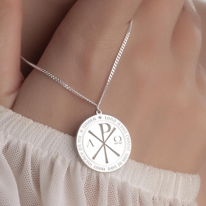 Chi Rho Necklace, 925k Sterling Silver Alpha Omega Pendant, Christian Jewelry, Baptism Gift, Gift for Him, Catholic Pendant, Valentines Gift