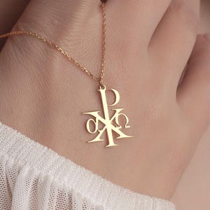 Chi Rho Necklace, Religious Pendant, Christian Jewelry, Faith Symbol, Sterling Silver, Unisex Necklace, Catholic Gift, Minimalist Cross