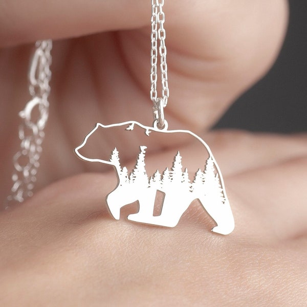 Bear Necklace in Sterling Silver, Mother and Child Jewelry, Animal Charm, Bear Pendant, Animal Lover Gift, Elegant Bear Jewelry,Gift For Her