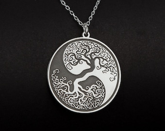 Yin Yang Tree of Life Jewelry, Tree of Life Necklace in Sterling Silver, Yin Yang Pendant, Karma Jewelry, Gift for Yoger, Zen Jewelry,