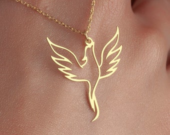 925 Silver Phoenix Necklace, Fire Bird Necklace, Dainty Silver Phoenix Jewelry, Geometric Phoenix Pendant, Bird Silver Necklace