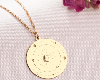 Sterling Silver Solar System Necklace, Celestial Astrology Pendant