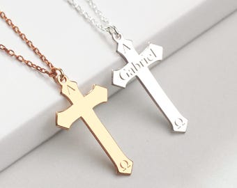 Personalized Cross Necklace, Sterling Silver Chi Rho Pendant, Christian Jewelry for Men & Women, Custom Religious Gift, Faith Keepsake