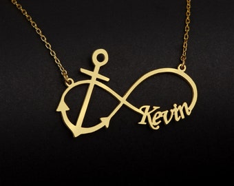 Personalized Infinity Necklace, Infinity Pendant with Anchor, Eternal Love Pendant, Gift for Her, Custom Made Anchor Jewelry, Infinity Gift