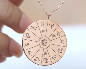 Delicato ciondolo con ruota zodiacale celeste, collana minimalista con oroscopo, regalo di gioielli astrologici