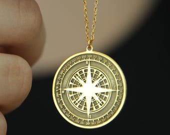 Colar com pingente de bússola banhado a ouro e estrela, joia para viagem.