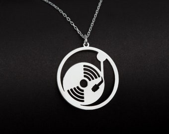 Collar de registro en plata de ley, joyería de tema de canción, colgante de registro de música, regalo para amantes de la música, joyería musical, banda de jazz, banda de rock