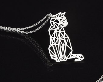 Cat Jewelry in Sterling Silver, Origami Cat Necklace, Origami Animal Charm, Geometric Cat Pendant, Cat Lover Gift, Elegant Cat Jewelry