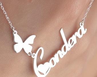 Custom Silver Butterfly Name Necklace, Personalized Birthday Gift