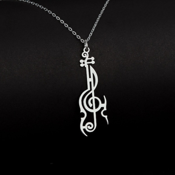 Violin Necklace with Treble Clef, Sterling Silver Treble Clef, Violin Jewelry, Gift for Violin Player, Violin Pendant, Gift for Musicians