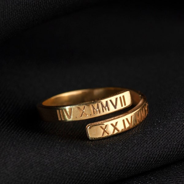 Custom Roman Numerals Ring, Memorial Ring, Personalize Numeral Jewelry, Anniversary Ring, Roman Numeral Spiral Ring, Promise Ring