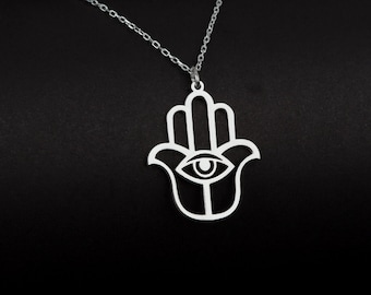 Hamsa Necklace in Sterling Silver, Hamsa Hand Jewelry, Hand of Fatima, Evil Eye Pendant, Protection Necklace, Gift for Mom, Spiritual Charm