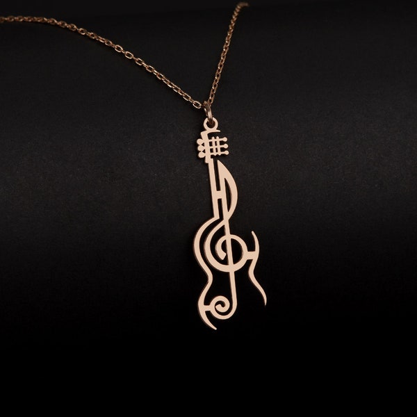 Guitar Necklace with Treble Clef, Sterling Silver Treble Clef, Guitar Jewelry, Gift for Guitarist, Dainty Guitar Pendant, Gift for Musicians