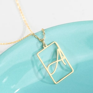Cursive Letter Necklace,Rectangle Initial Necklace,Dainty Initial Necklace,Bridesmaid Gift,Personalized Cursive Letter Necklace,Bridal Gift