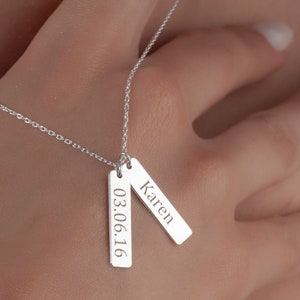 Bar Name Engraved Necklace, Personalized Unisex Jewelry,  Couple Name Necklace, Rectangle Bar Necklace, Custom Plate Necklace, Letter