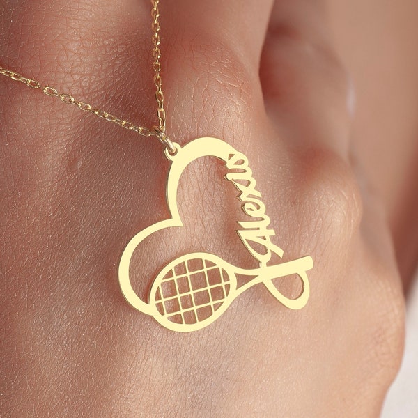 Tennisracket ketting, zilveren tennisketting, gepersonaliseerde ketting, aangepaste eerste ketting, tennisspeler ketting, sportketting