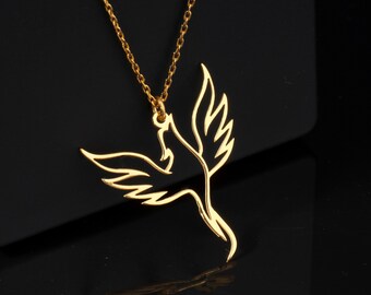 925 Silver Phoenix Necklace, Fire Bird Necklace, Dainty Silver Phoenix Jewelry, Geometric Phoenix Pendant, Bird Silver Necklace