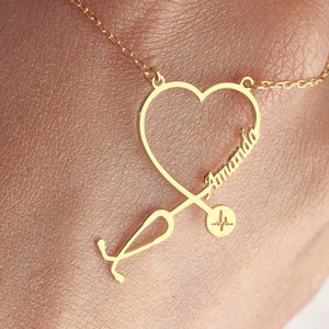 Doctor Stethoscope Necklace, Medical Charm for Doctors, cardiologists, heart doctor, Personalized Name Stethoscope Necklace, Stethoscope