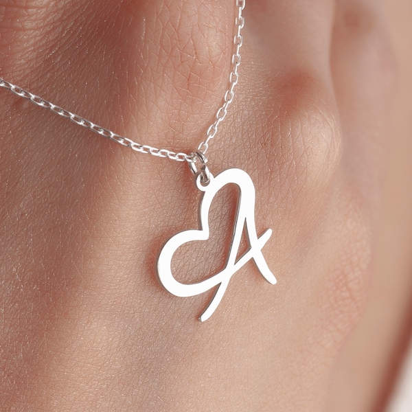 Collier initiale coeur, lettre pendentif, breloque prénom personnalisée en argent, pendentif lettre personnalisée, collier initiale lettre coeur,