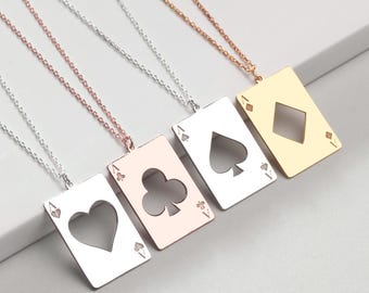 Collar bañado en plata con carta de as, dije de casino de póker