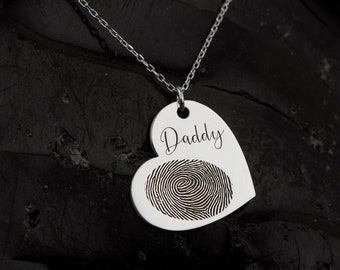 Fingerprint Jewelry in Heart Shape, Sterling Silver Fingerprint Necklace, Memorial Gift, Engraved Fingerprint Pendant, Custom Fingerprint