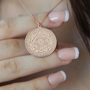 Rose Gold Talisman Necklace, Archangel Sigil Pendant, Celestial Protection Jewelry, Angelic Amulet Medallion, Sacred Symbol Charm