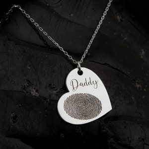 Fingerprint Jewelry in Heart Shape, Sterling Silver Fingerprint Necklace, Memorial Gift, Engraved Fingerprint Pendant, Custom Fingerprint