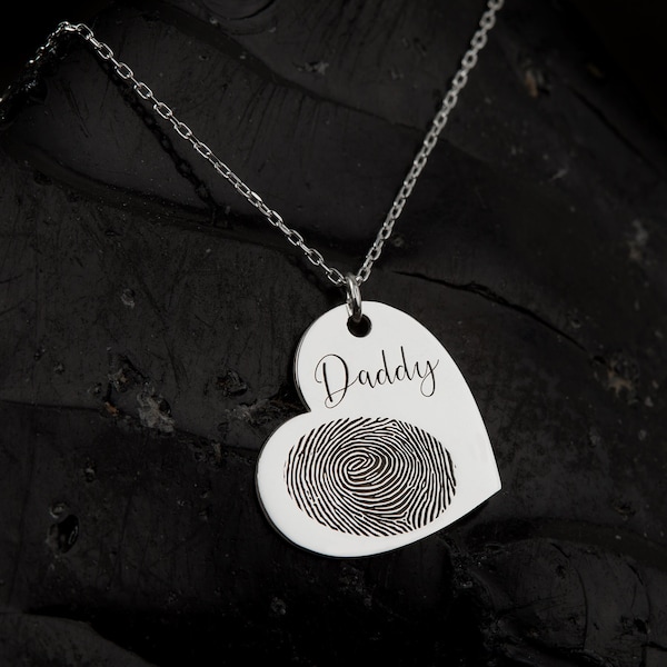 Fingerprint Jewelry in Heart Shape, Sterling Silver Fingerprint Necklace, Memorial Gift, Engraved Fingerprint Pendant, Custom Fingerprint