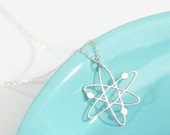 Sterling Silber Atom Molekül Anhänger Halskette, Wissenschaft Geschenk