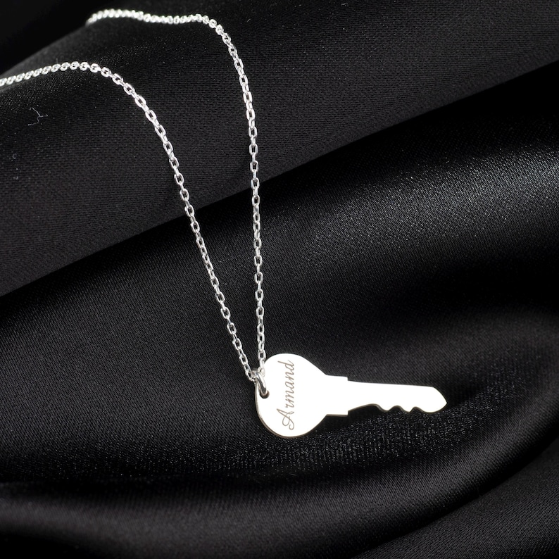 Key First Name Personalized Key Necklace, Sterling Silver Plated Key Charm, Custom ...