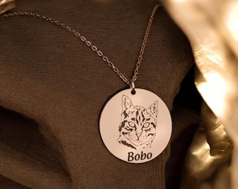 Pet Photo Engraving Necklace, Pet Name Jewelry in Sterling Silver, Custom Dog Necklace, Personalized Cat Pendant, Pet Memorial Jewelry
