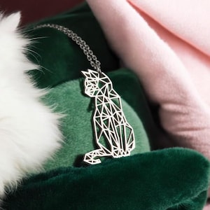 Cat Jewelry in Sterling Silver, Origami Cat Necklace, Origami Animal Charm, Geometric Cat Pendant, Cat Lover Gift, Elegant Cat Jewelry