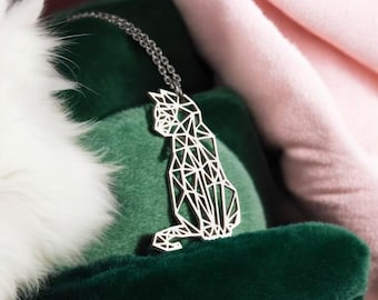 Cat Jewelry in Sterling Silver, Origami Cat Necklace, Origami Animal Charm, Geometric Cat Pendant, Cat Lover Gift, Elegant Cat Jewelry