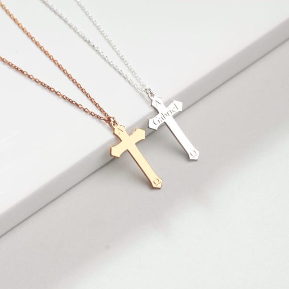 Personalized Cross Necklace, Sterling Silver Chi Rho Pendant